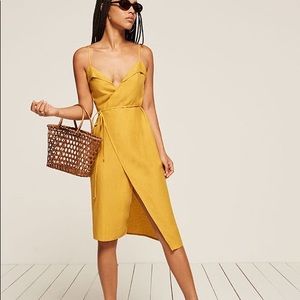 Reformation Yellow Linen Wrap Dress